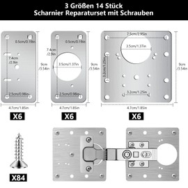 Hengxinchen Pack of 14 Hinge Repair Plates, Hinge Repair Kit with Screws, Stainless Steel Repair Piece for Side Hinge Plate for Cabinet, Furniture, Drawer, Window (4.7 x 9 cm, 9 x 9 cm)