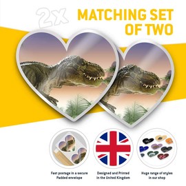 2 x Heart Stickers 7.5 cm - Tyrannosaurus Rex Dinosaur Jurassic Fun Decals for Laptops,Tablets,Luggage,Scrap Booking,Fridges, 8517