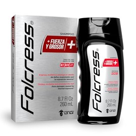 Folcress Shampoo - + Fuerza y Grosor, para Hombre, Shampoo capilar revitalizante, ideal para cabello delgado o con tendencia a la caída, fortalece, limpia y protege - 260 ml