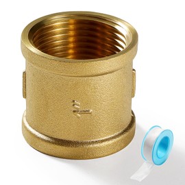Lyeteung G1 Brass Sleeve, Female Thread Connector, Double Sleeve Connection Nipple, with Thread Sealing Tape, for Pipe Connection