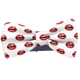 KAWAMOUSE Adjustable Pre-tied bow tie for Men (Red Lips Teeth Popart Style Pattern) Elegant Cute Bowties for Dogs Cats Pets