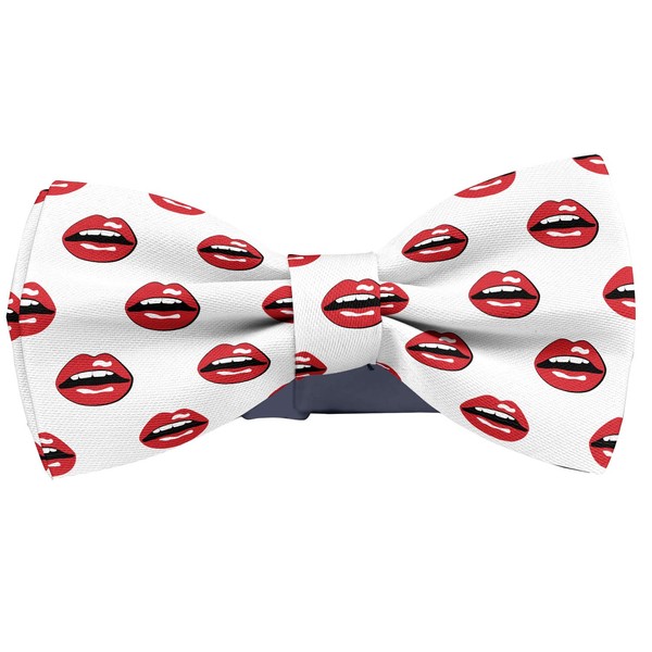 KAWAMOUSE Adjustable Pre-tied bow tie for Men (Red Lips Teeth