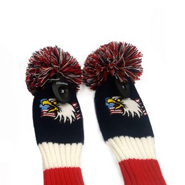 USA Flag Eagle Embroidered Knitted Golf headcovers 135 Set for 460cc Driver Wood Hydrid POM POM Head Club Covers