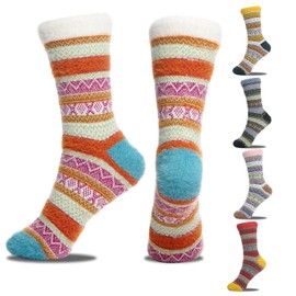 ICEIVY 5 Pair Fuzzy Cozy Fluffy Socks for Women, Warm Comfy Soft Casual Home Sleep Winter Wool Socks, Gifts for Women