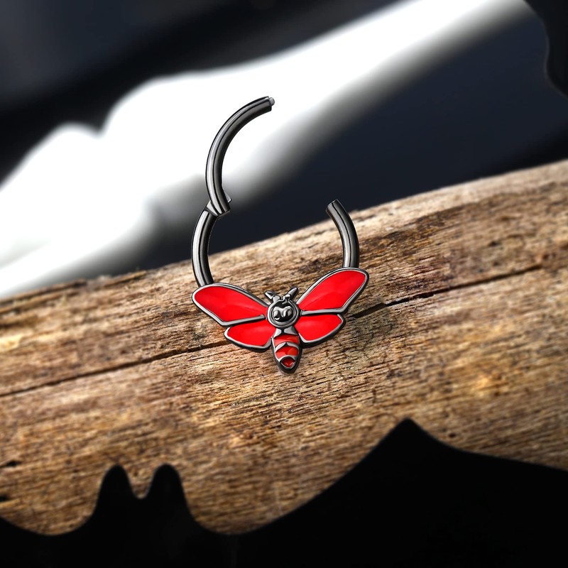 Melighting Black-red 16G Death's-Head Hawkmoth Septum Ring 316L Stainless Steel