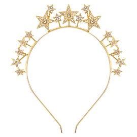 Star Headbands for Women Girls, Bling Shining Reinstone Christmas Headband Star Headband Crown Star Rhinestone Hair Hoop Wedding Hair Accessories for New Year Party Festival Prop Y4XXFG (Gold)