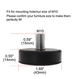 Sourcingmap M10 x 15 x 43mm Leveling Feet Adjustable Leveler Floor Protector Round Base for Furniture Chair Table Leg 12 Pack