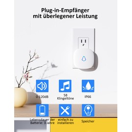 SECRUI Wireless Doorbell Front Door Bell 400 m Range IP66 Wireless Bell Outdoor Waterproof with 3 Plug-In Receivers, 58 Melodies Doorbell with LED Flash, 5 Volume Levels (0-120 dB), White