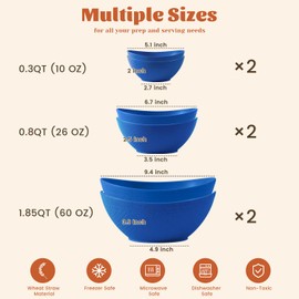 Homienly Wheat Straw Mixing Bowl Set, Wheat Straw Mixing Bowls 6 PCS, Nesting Bowls with Textured Pattern, Unbreakable Bowls Set Include 3 Size, Dishwasher and Microwave Safe Bowls for Kitchen(Blue)