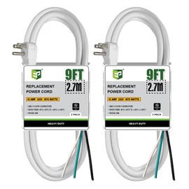 EP 2 Pack 6 Ft Flat Plug Appliance and Power Tool Cord, 14 Gauge 3 Prong 15A Replacement Power Supply Cord Cable, 110V 115V 120V AC Pigtail, White