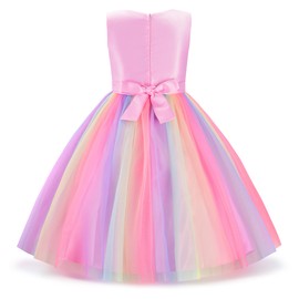 Uhnice Little Girl's Sequin Sleeveless Mesh Rainbow Dress for Wedding Party (8 Years, Pink)