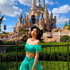 MADO Princess Aladdin Mouse Ears Headband for Adults, Women, Girls and Kids - Blue Jasmine-Inspired Ears (JASMINE02)