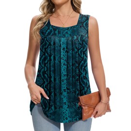 PEVRL Tank Top for Women 2025 Summer Sleeveless Square Neck Loose Fit Flowy Shirts Green Snake Skin XL