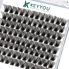 Lash ClUKters 96pcs Individual Lashes D Curl 16mm Eyelash ClUKters KEYYOU Volume Wispy Lash Extension Soft&Comfortable Easy DIY at Home(Y03 D-16mm)