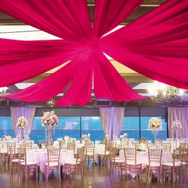 FOTSHARER Ceiling Drapes for Weddings Hot Pink 5x30FT 2 Panels Fuchsia Chiffon Arch Draping Chiffon Fabric Sheer Curtains for Backdrop Tulle Ceiling Drapery for Bridal Shower Wedding Reception Decor