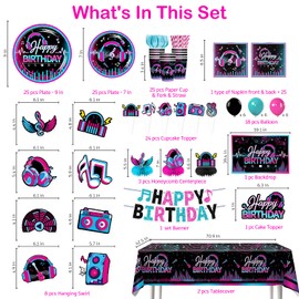 208PCS wellspar Karaoke Music Party Decorations Tableware Set, 25 Guests