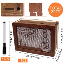 Wooden Money Box, Wooden Money Box with Numbers Checks, Retro Money Box with Target and Pens, Reusable Saving Box, Helps Children and Adults to Develop the Habit of Saving
