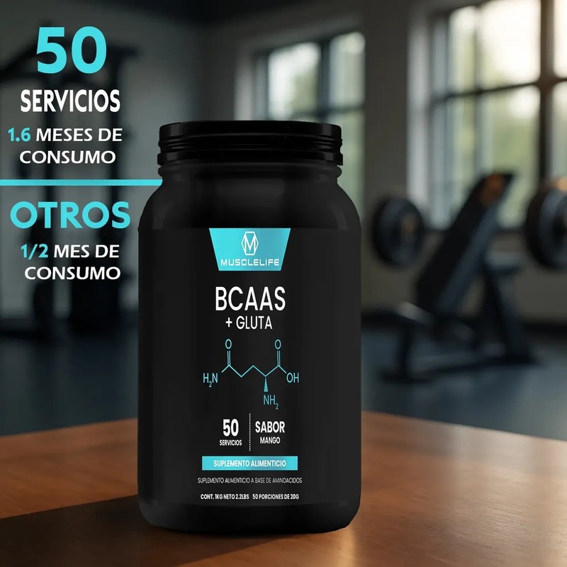 Bcaas Glutamina Suplemento En Polvo Muscle Life 1kg 50serv