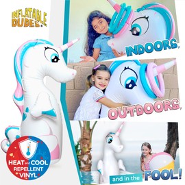 INFLATABLE DUDES Unicorn Toy 47 Inches- Kids Punching Bag| Already Filled with Sand | Bop Bag | Unicorn Ring Toss with 3 Inflatable Rings| | Unicorn Party Decorations| Punching Bag for Kids (Unique)