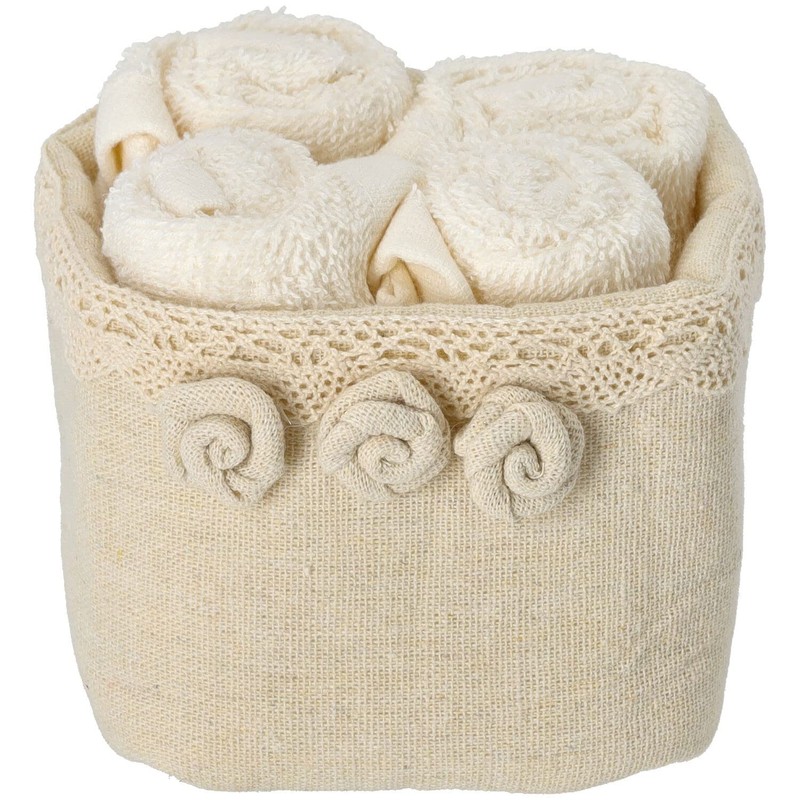Casatessile Bathroom Lavette with Fabric Basket Set of 4. Roses