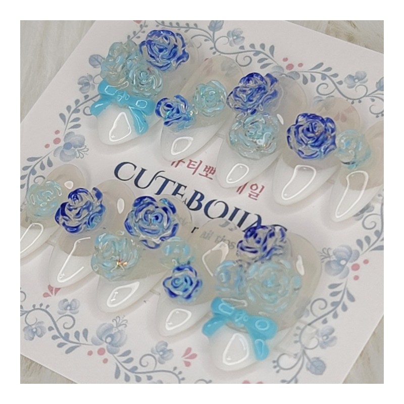 Ice Rose Handmade Nail Tips - Almond M / 얼음장미