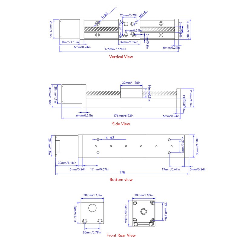 Linear Table with 100 mm Hub, X-Y-Z Axes, 28 Stepper