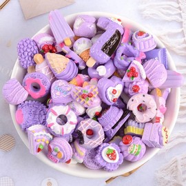 10Pcs/Bag Purple Nail Charms Cartoon Donut Ice Cream Mixed Resin Acrylic Nail Art Decoration, Donuts Mixed Dessert Resin Pendant Nail Art Rhinestones