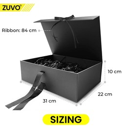 Luxury Black Packing Boxes, 2 Pack Magnetic Lid Gift Boxes for Presents, Elegant Gift Boxes with Lids, Small Gift Boxes for Special Occasions, Present Box with Ribbon - Zuvo