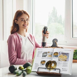 KLM Kitchen Cookbook Stand - Recipe Book Holder for Cooking, Organising and Storage - Perfect Home Shelf Decor and Wedding Retirement Gift for Woman (Brown)