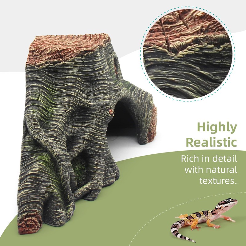 Reptile Hideouts Cave Habitat Decor, Hollow Tree Climing Ramp Basking