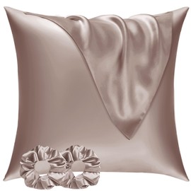 Vielit 2 Pack Satin Pillowcase for Hair and Skin,Soft as Silk Pillowcases for Hair and Skin,Easier Care than Silk Pillow Case Brown Pillowcases for 80x80cm Pillow Envelope & 2 Scrunchies