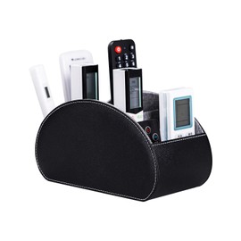 Wide Remote Control Holder , PU Leather Organizer Box with 5 Compartments for Table Office ,Remote Caddy Desktop Storage with Phone Holder, Home Accessories for Controllers , Media Player (Black2)