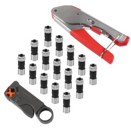 QCCAN Coax Cable Crimper Kit Tool for RG6 RG59, Coaxial Compression Tool Kit with 15pcs F RG6 RG59 Connectors (15pcs Black with tools)