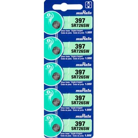 Murata 397 Battery SR726SW 1.55V Silver Oxide Watch Button Cell (5 Batteries)