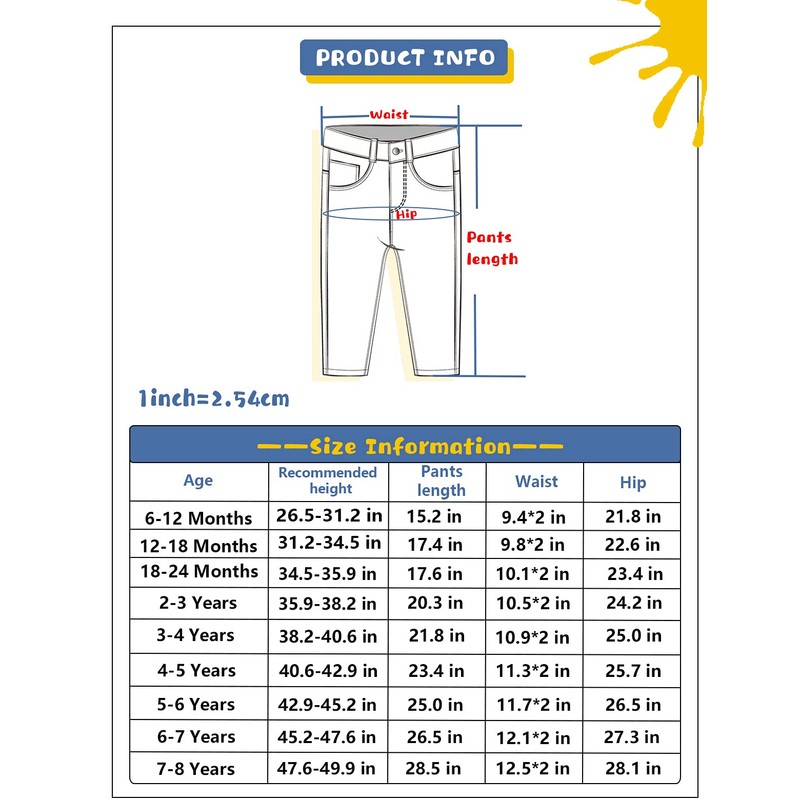 KIDSCOOL SPACE Baby Girls Boys Slim Jeans, Small Child Elastic