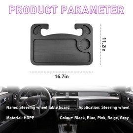 Ohleats 2 in 1 Car Steering Wheel Desk, Hook On Auto Steering Wheel Tray for Food & Laptop, Multifunctional Vehicle Wheel Table with Cup Holder Pen Slot, Road Trip Car Accessories (Black)