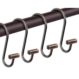 Bronze Shower Curtain Hooks, Rust Proof Shower Curtain Rings for Bathroom, CHICTIE Modern Metal Decorative Shower Hooks Hangers for Shower Curtain Rod, Square T Bar Shape Set of 12