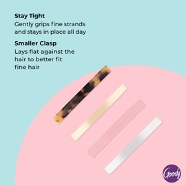 GOODY Goody Hair Barrettes Clips for Fine Hair - 4 Count, Assorted Colors - Slideproof and Lock-In Place - Pain-Free Hair Accessories for Men, Women, Boys, and Girls - Stay Tight for All Day Comfort