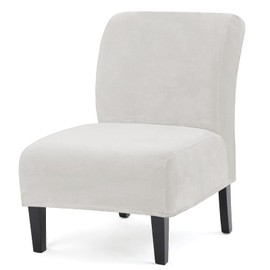 UCCONO Armless Accent Chair Slipcovers, Thick Velvet Slipper Accent Chair Covers Hotel Oversized Big Chairs, Removable Furniture Protector with Elastic Bottom, Machine Washable (White)