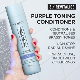 Clairol Professional Colour Studio | Step 3 Revitalise | Purple Toning Conditioner for Blonde Coloured Hair | Neutralises Brassiness | Non-stop shine | All hair types | Vegan | For Daily Use | 250ml