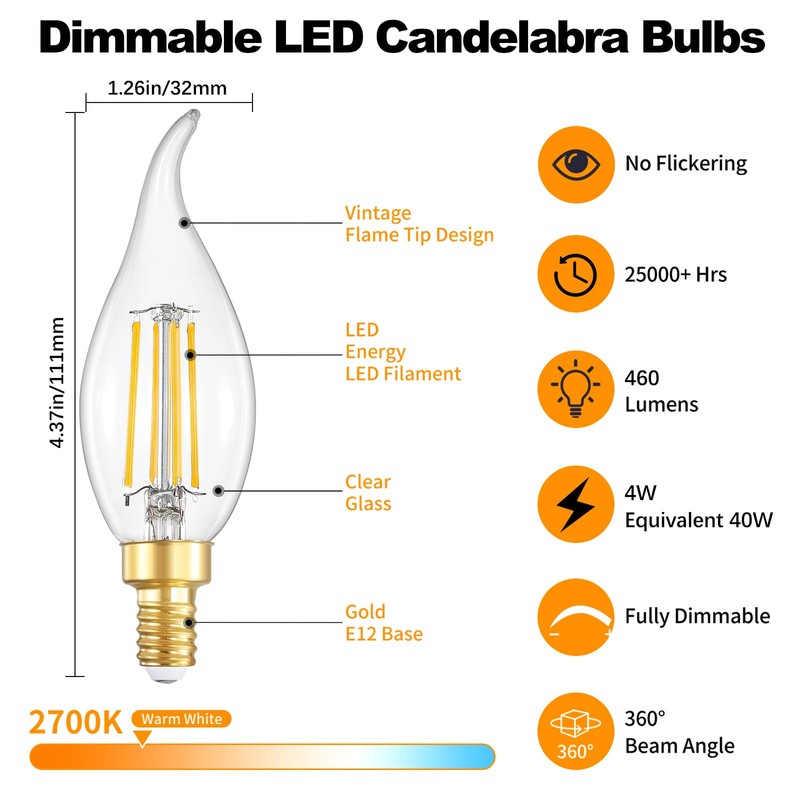 IINVGOOD Dimmable LED Candelabra Bulbs 40 Watt Equivalent, 2700K Soft