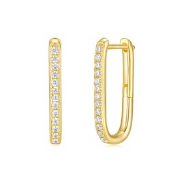 Mameloly 925 Sterling Silver Post 14K Gold Plated Hoop Earrings for Women Dainty U-Shaped Cubic Zirconia CZ Huggie Hoop Earrings Hypoallergenic