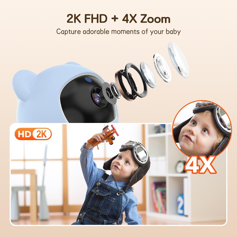 ACEBELL Smart WiFi Video Baby Monitor,2K HD Baby Camera with