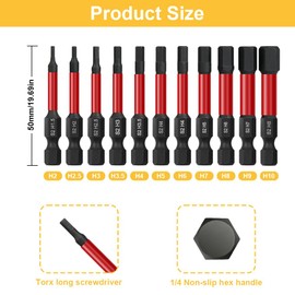 Flintronic 11Pcs Allen Wrench Drill Bit Set, Magnetic S2 Steel Impact Hex Head Bits Set, 1/4” Hex-Shank Metric Inner Hexagon Screwdriver Bit, Allen Key Impact Drill Bit for Electric Manual Screwdriver