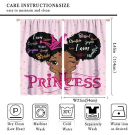 YCness African American Kids Curtains,Afro Black Girl Window Treatments for Bedroom, Cute Girl Big Hair Pink Curtains 2 Panel Sets,42x45 Inch