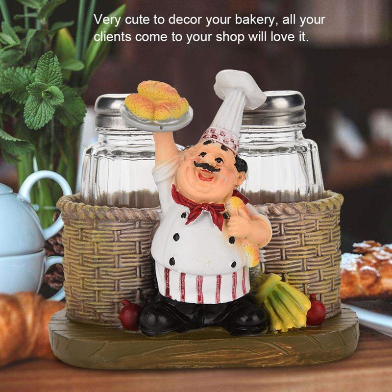 Funny Salt and Pepper Shakers with Chef Figurines Holder, Resin