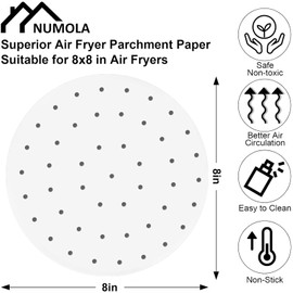 Numola Air Fryer Parchment Paper Liners, 8 Inch Disposable Papers Liner for 3.5-6QT Baking, 100 Pcs Pre-cut Air Fryer Paper, Non-stick Steamer Liner for Microwave, Steaming Basket