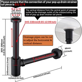 RANDOM Brass Round Bottle P Trap 1 1/4,Raise and Lengthen Adjustable Basin Sink Waste Drain Trap Kit, Matte Black.RD-83888MB-L