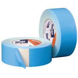 Shurtape DF 545 - Cinta adhesiva de doble cara para alfombras y conductos, se adhiere a madera dura, hormigón, azulejos y más, natural con forro azul, 48 mm x 33 metros, 1 rollo (152496)