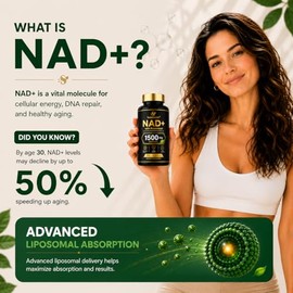 NAD Supplement 1500Mg, NAD+ Resveratrol Supplement Support Cellular Health for Women and Men, Energy & Healthy Aging, Non-GMO - 150 Count